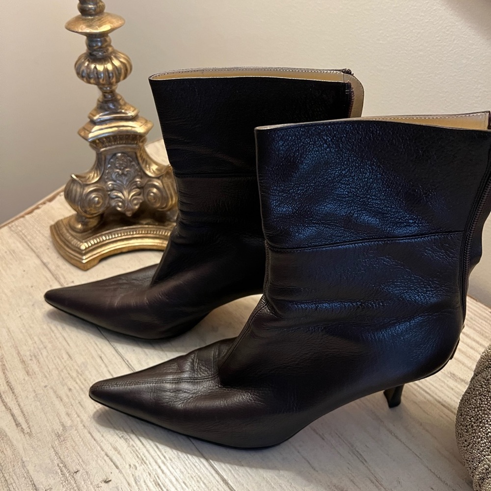 Gucci Brown 115159 Ankle Leather Pointed Toe Slim Heel Boots SIZE 9 RARE. MINT!